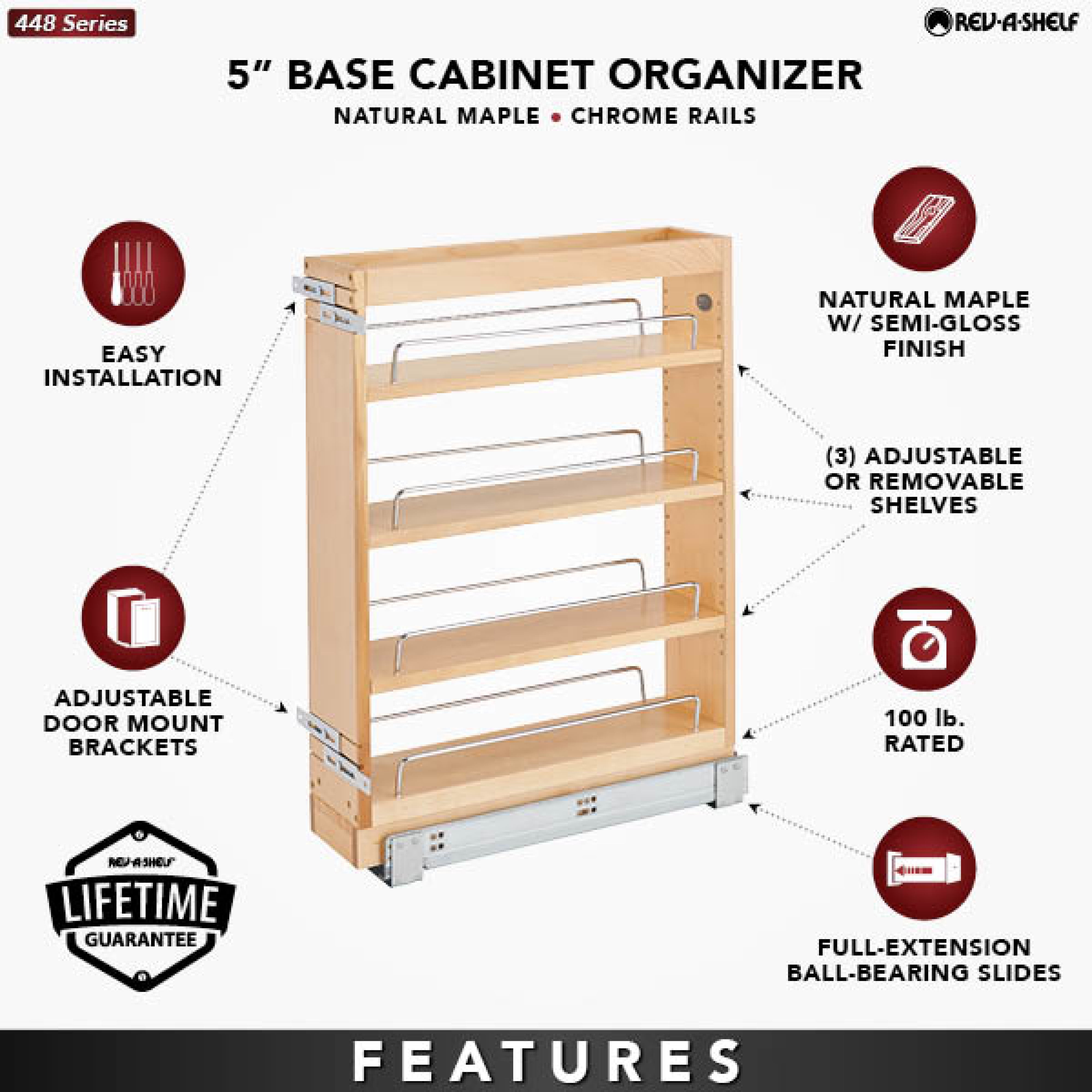 Rev-A-Shelf 5" Pull Out Vanity Organizer for Base Cabinets, 448-BC19-5C