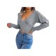 thumbnail image 4 of SuéTeres Para Mujer Jersey De Punto De Corte Bajo Con Cuello En V Cruzado De Color SóLido XBTCLXEBCO Gris;S, 4 of 6