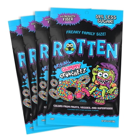 Rotten Original Gummy Cruncheez - Low Sugar, Low Calorie, 5g Gut-Friendly Prebiotic Fiber, Gluten Free Candy, No Artificial Dyes - 5.3 oz Share Pack [4 Pack]