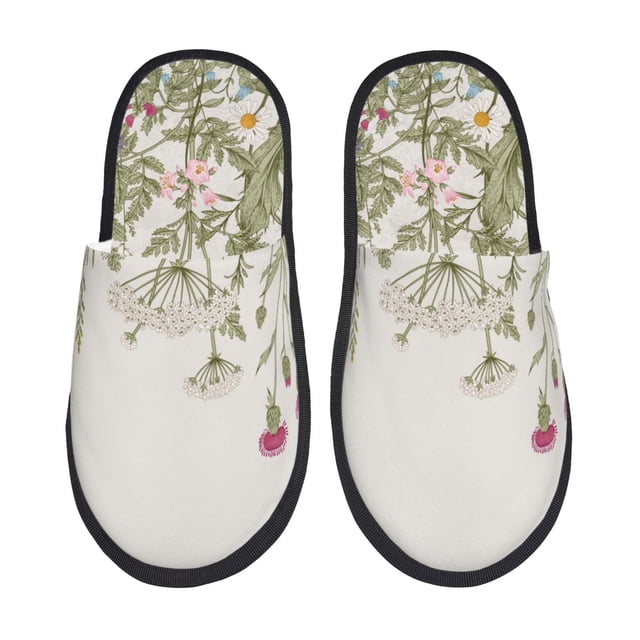 Fotbe Herbs and Wildflowers Pantuflas Peludas para Mujer con Estampado, Zapatillas de Peluche, Zapatos de Invierno para Casa, Uso Interior y Exterior-Large
