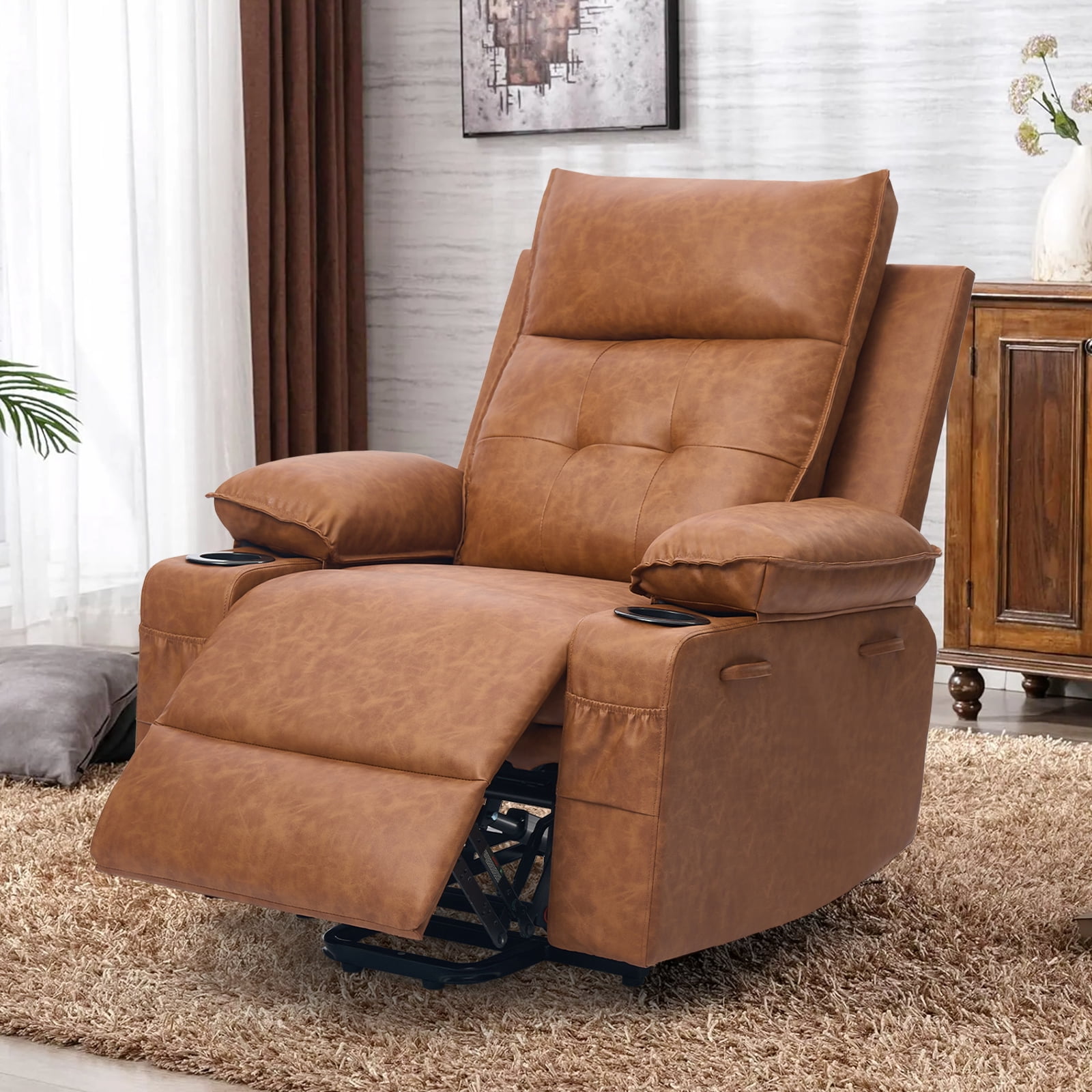 Betisef Power Lift Recliner Chair for Elderly, Adjustable Recline Chair W/Massage & Heat Functions Brown