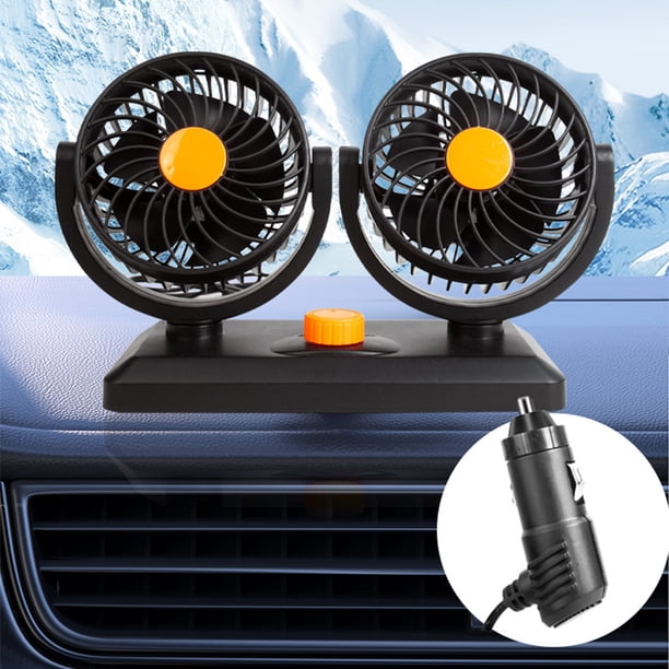 Ventilador de coche, pequeño ventilador giratorio de doble cabezal, suministros para camiones de 5 V/12 V/24 V, gran refrigeración eólica, ventilador de escritorio silencioso.
