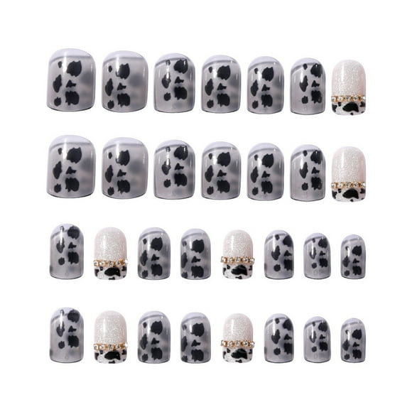 DHARMONAL With Cow Pattern 24 Pack Wear Nail Nail Acrylic Nails Medium Length Long Coffin Acrylic Nails on Acrylic Gel Clear Acrylic Acrylic Nail Display Stand Nail Tip