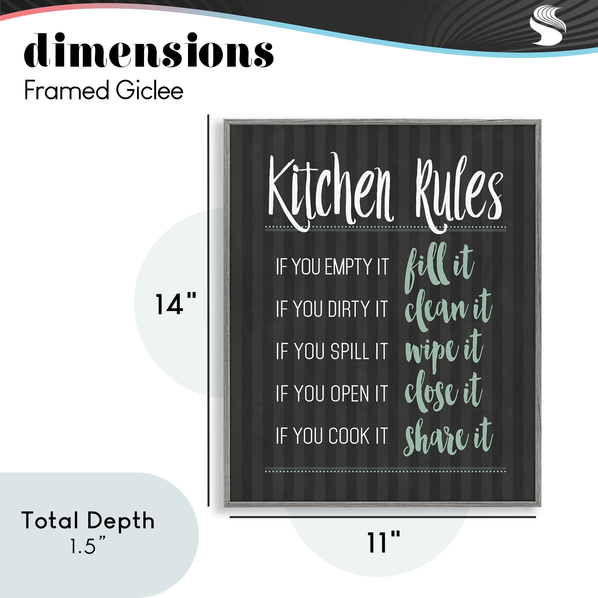 Kitchen Rules Black & Green Gray Framed Giclee Art, design by Lettered and Lined