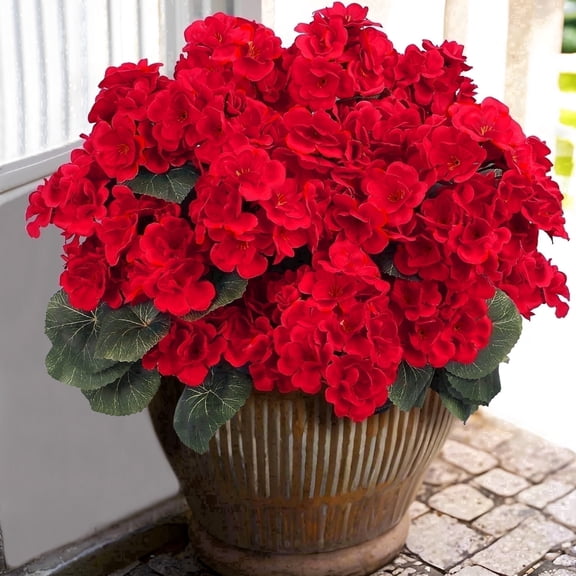 Scidweet Fake Geraniums Flow Outdoor, 6 Bundles 21'' Artificial Silk Flowers Faux Plants for Spring Summer Indoor Outside Table Patio Porch Yard Garden Home Decor, Ruby Red