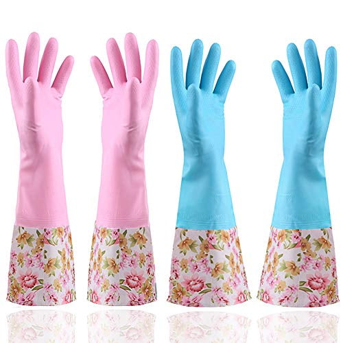 Rubber Long Gloves Household Dishwashing Gloves Non-Slip Waterproof Gloves 