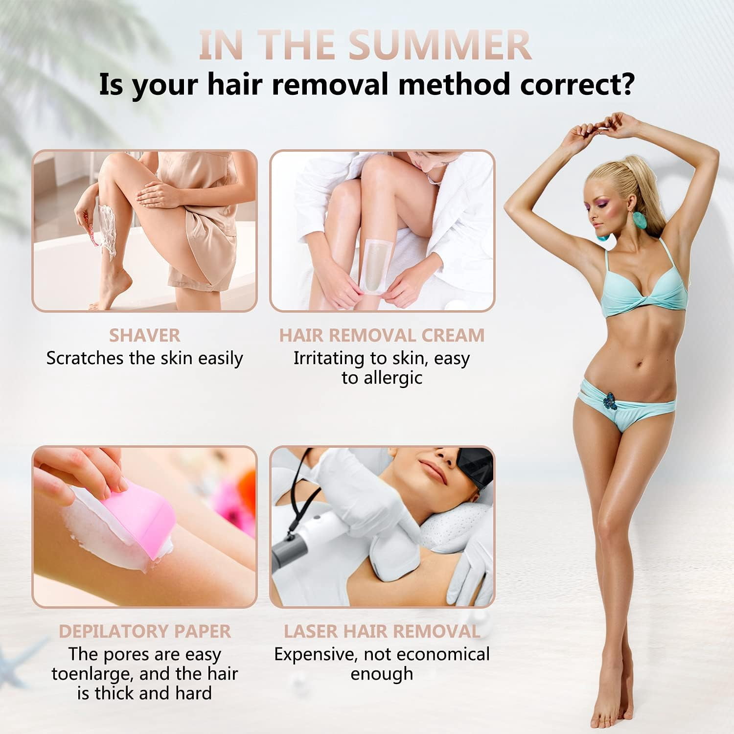 Electric Razor for Women Bikini Trimmer, MKIOVH Women's Cordless Portable 4 in 1 Painless Shaver, ​for face Legs Brows Nose Detachable Head USB Rechargeable Hair Trimmer