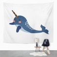 thumbnail image 2 of ZEALGNED Blue Aquatic Narwhal Whale Cartoon Character White Arctic Canada Clipart Cute Wall Art Hanging Tapestry Home Decor for Living Room Bedroom Dorm 60x80 inch, 2 of 2