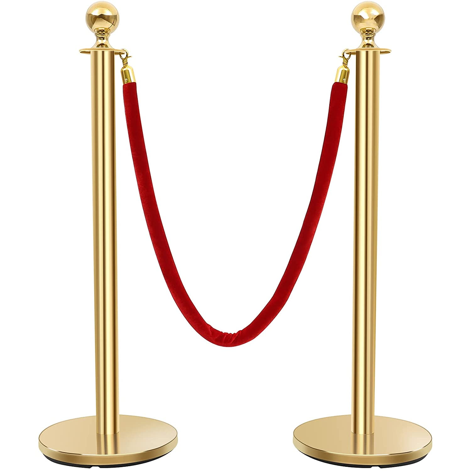 Barrier Rope Crowd Control Stanchion 60" Red Velvet Rope with Gold Hardware 