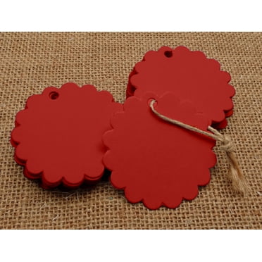 LWR CRAFTS 100 Hang Tags Scalloped Top Rectangle With Jute Twines 100ft (3 3/4" X 1