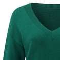 thumbnail image 3 of Suéter de Punto Gibobby Manga larga V cuello Algodón suelto Pullover Top Verde L, 3 of 5