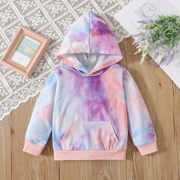 Kids Outerwear Coats Girls Winter Jacket Coats For Toddler Kids Tie Dye Print Hooded Outerwear With Pockets Warm Windproof Casual Top