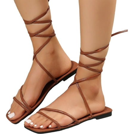 

Facrlt Women Summer Strappy Sandals Flat Wrap Around Foot Tie Sandals