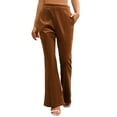 thumbnail image 6 of Lenpel Women's Flare Work Pants High Waisted Wide Leg Bell Bottom Dress Pants Bootcut Business Casual Trousers with Pockets(Coffee,Medium), 6 of 6
