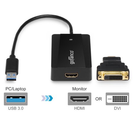 gofanco USB 3.0 to HDMI / DVI Video Graphics Adapter (Black) with external