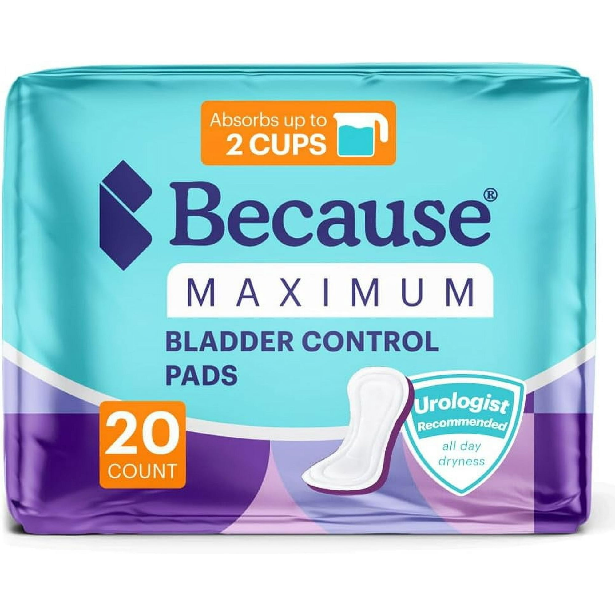 Because Maximum Absorbency Incontinence Pads for Women, 20 Pads