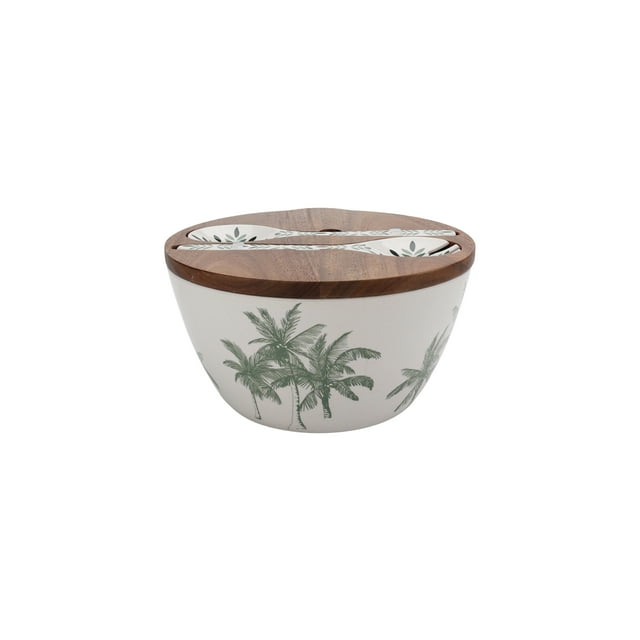 Hometrends Palm Bamboo Melamine Bowl With Wood Lid Set 4-Piece