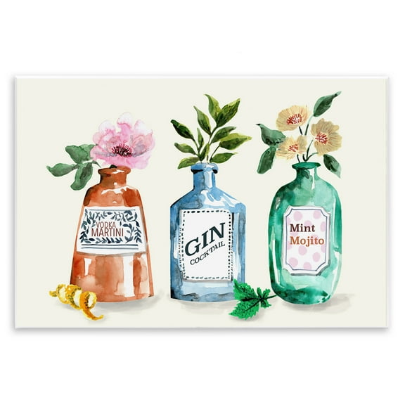 Stupell Industries Floral Alcohol Bottles Food & Beverage Painting Unframed Art Print Wall Art, 15 x 10