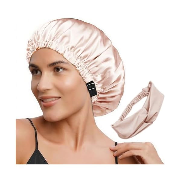 wonima11 2Pcs Satin Bonnet Silky Bonnets Hair Bonnet For Sleeping Double Layer Curly Hair Sleep Cap Womens Silk Night Hats