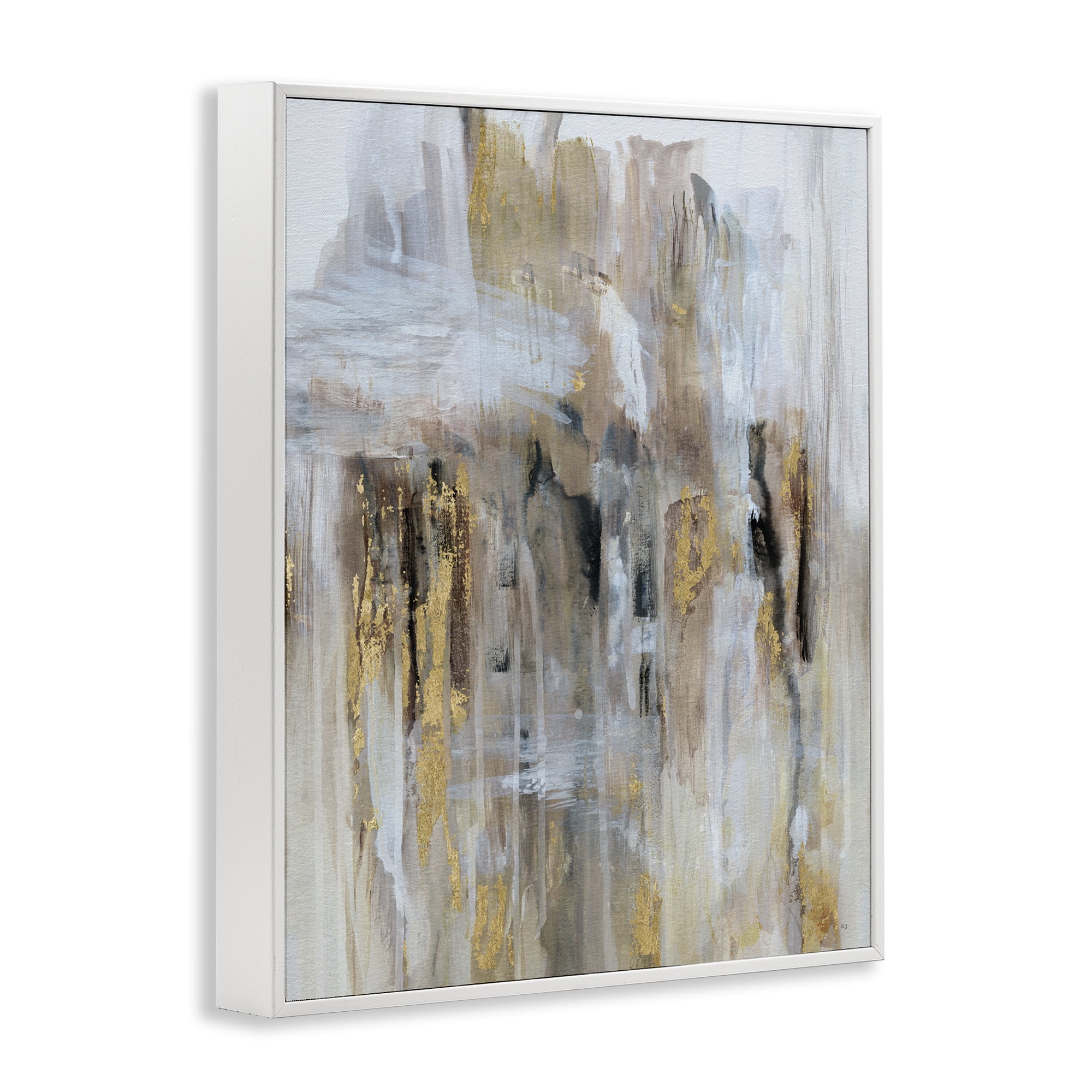 Stupell Industries Abstract Paint with Glam Accents Abstract Painting White Framed Art Print Wall Art, 16 x 20