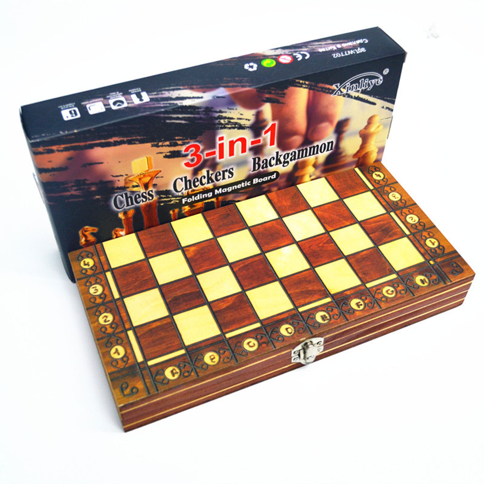 Large Chess Wooden Set Magnetic Wooden Folding Chessboard  Wood Game Board 24cm