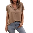 thumbnail image 4 of Womens Shirts Summer Loose Hooded Button Short Sleeve T Shirt Womens Tops, 4 of 7