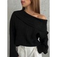thumbnail image 5 of Women Off Shoulder Sweater Top Long Sleeve Knitted Pullover Casual Loose Oversized Trendy Vintage Knitwear Tops Black M, 5 of 6