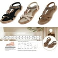 thumbnail image 4 of SHIBEVER Women Sandals Summer Flats Sandal Comfortable Bohemian Sandals Casual Beach Sandal Elastic Ankle Strap Walking Shoes Brown, 4 of 5