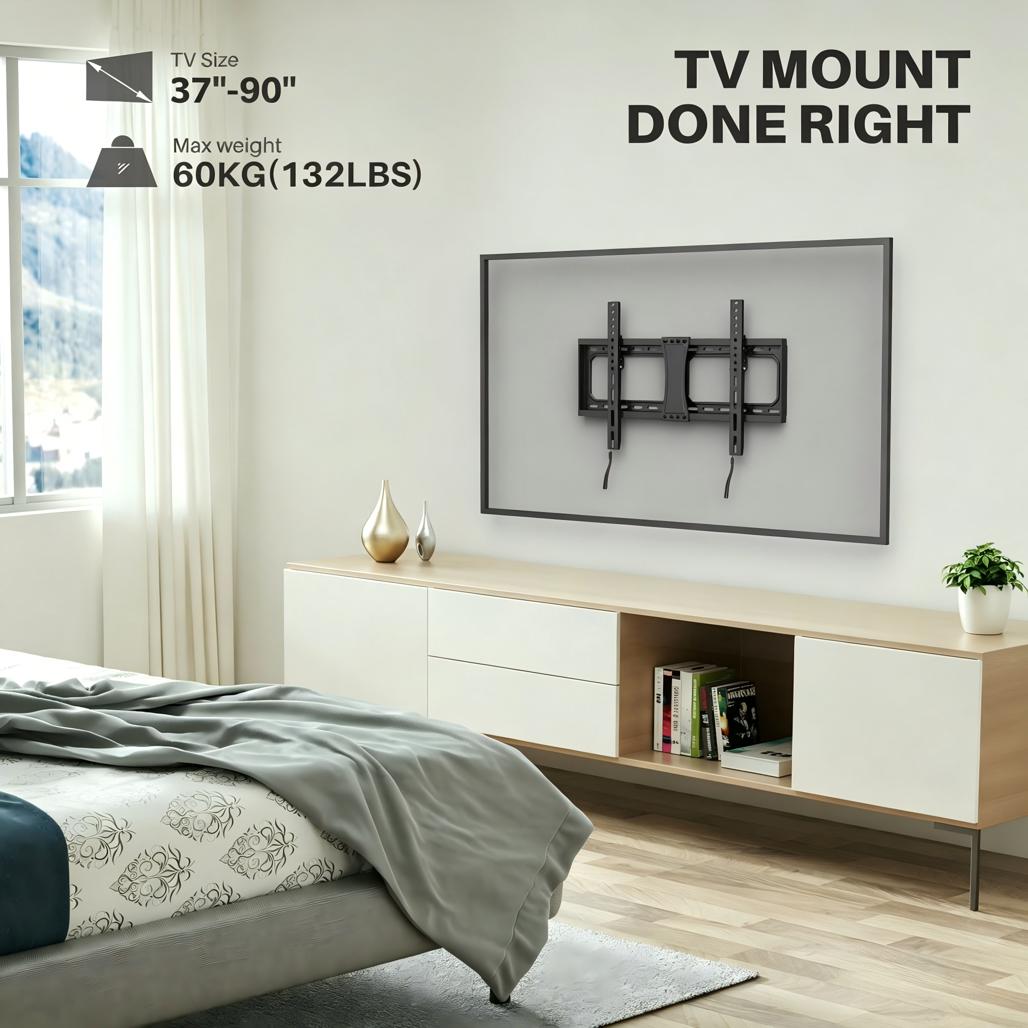 USX MOUNT Fixed TV Wall Mount for 37" to 90" TVs, 132 lbs photo 3