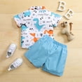 thumbnail image 2 of Franhais Baby Boys Summer 2PCS Pants Suit, Short Sleeve Dinosaur Button-Down Folded Collar Bow Blouse and Plain Drawstring Short Pants, 2 of 7