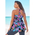 thumbnail image 2 of Swim 365 Women's Plus Size Longer-Length Ruched V-Neck Braided Racerback Tankini Top, 2 of 6