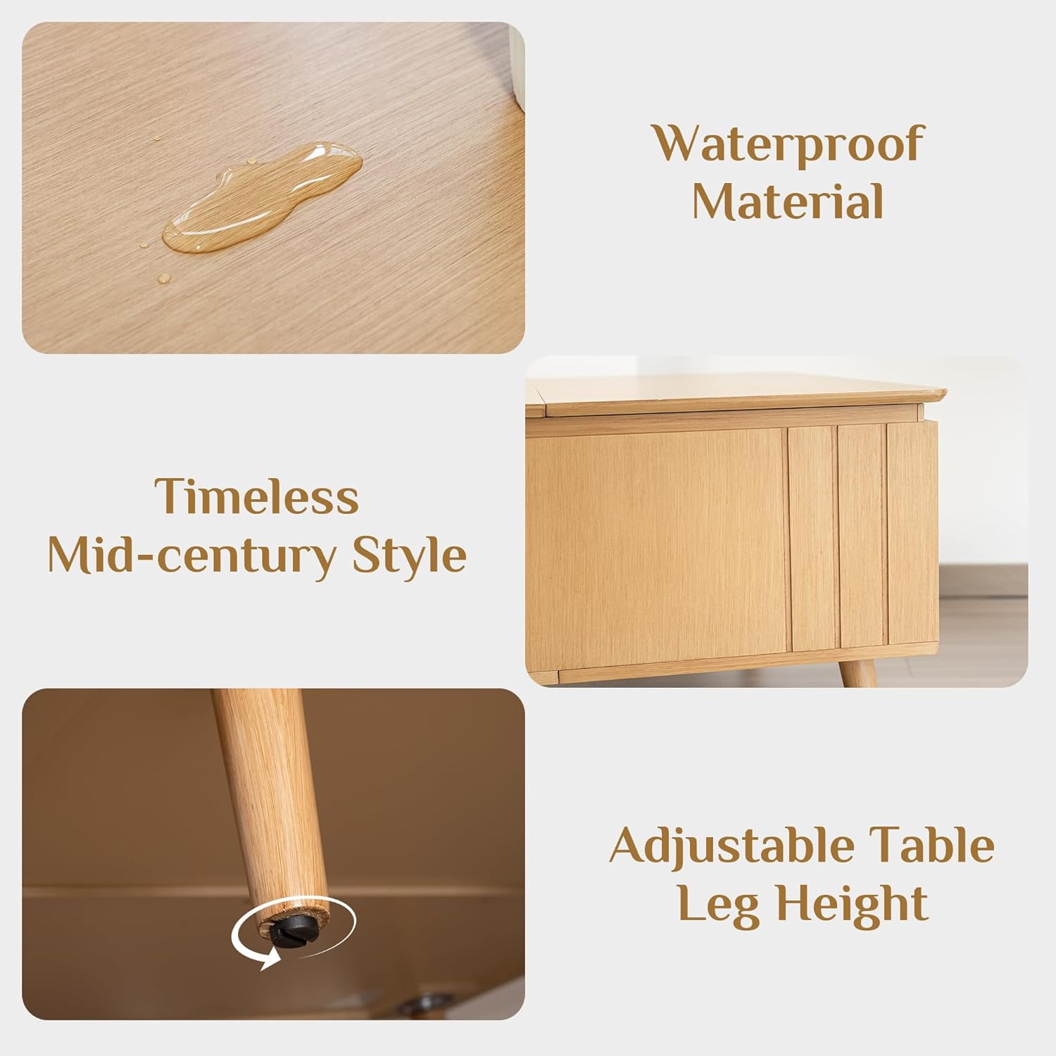 JOINICE Mid Century Modern Coffee Table Lift Top Fluted Center Table for Living Room Multi-Function 35”, Oak