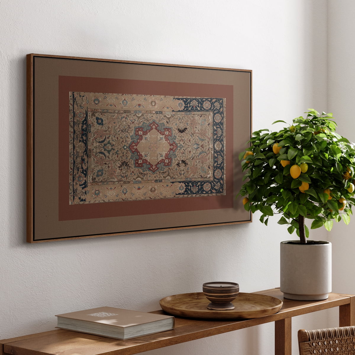 Vintage Abstract Print-XII Framed in Walnut Wood Gallery Wrapped Canvas 25 in. x 37 in.