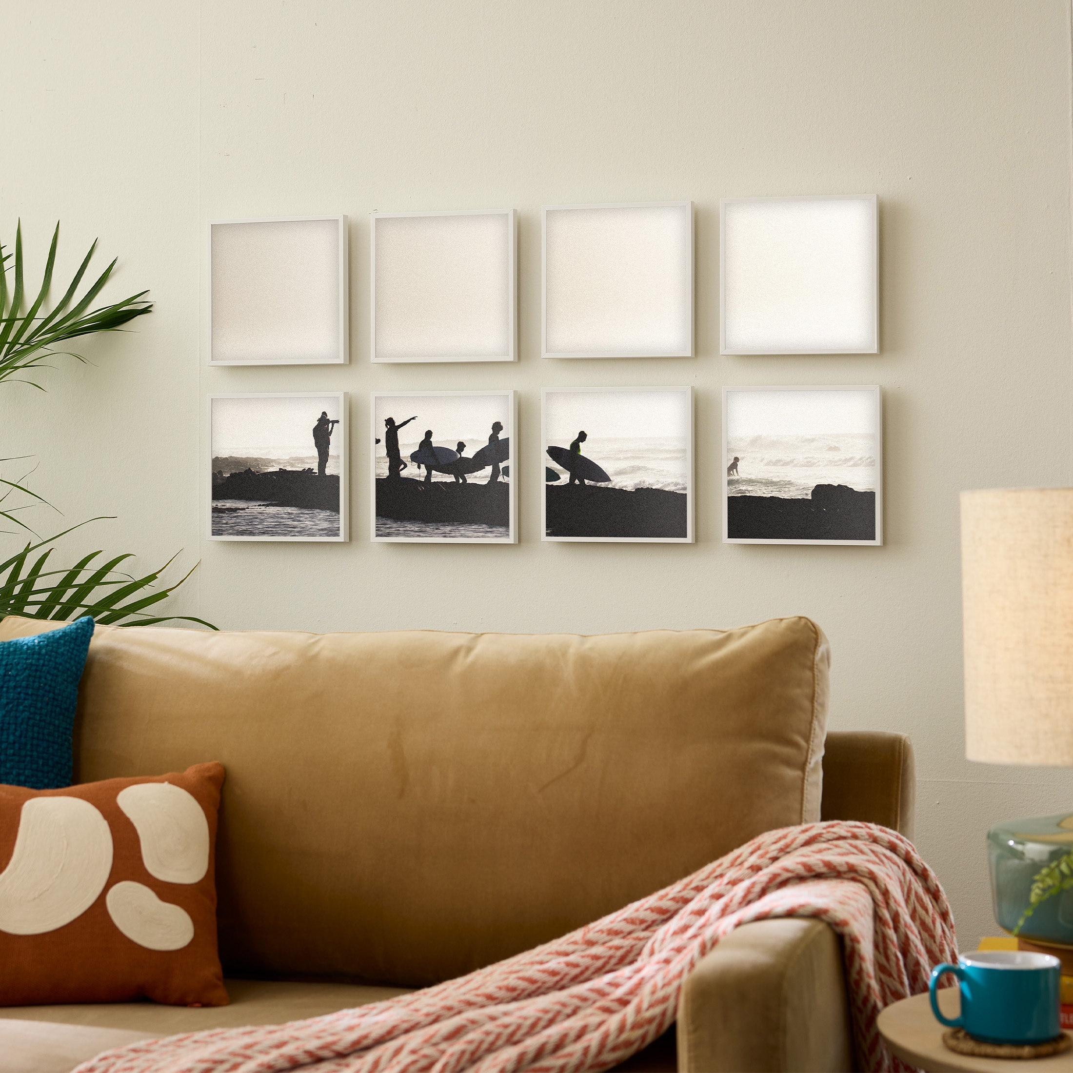 TilePix Classic 8x8 White Photo Frame 8-Piece - Customizable Magnetic Frame for Gallery Wall, Nail-Free Hanging Photo Tile