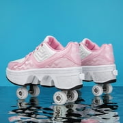 Roller Skates for Women Men, Shoes with Wheels for Girls, Kick Rollers Shoes Retractable for Boys, Adult Parkour Quad Roller Shoes, Inline Skates Childrens Outdoor Skates