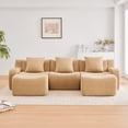 thumbnail image 3 of LifeSky U-Shaped Teddy Fabric Sofa with Chaise, No Assembly Required Curved Armrest, Anti-Slip Base, 32D High Density Sponge for Living Room Reading Nook, Camel, 3 of 11