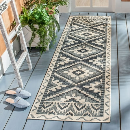 UPC: 0889048836440 | SAFAVIEH Veranda Johann Southwestern Indoor/Outdoor Runner Rug  2 3  x 12   Beige/Grey