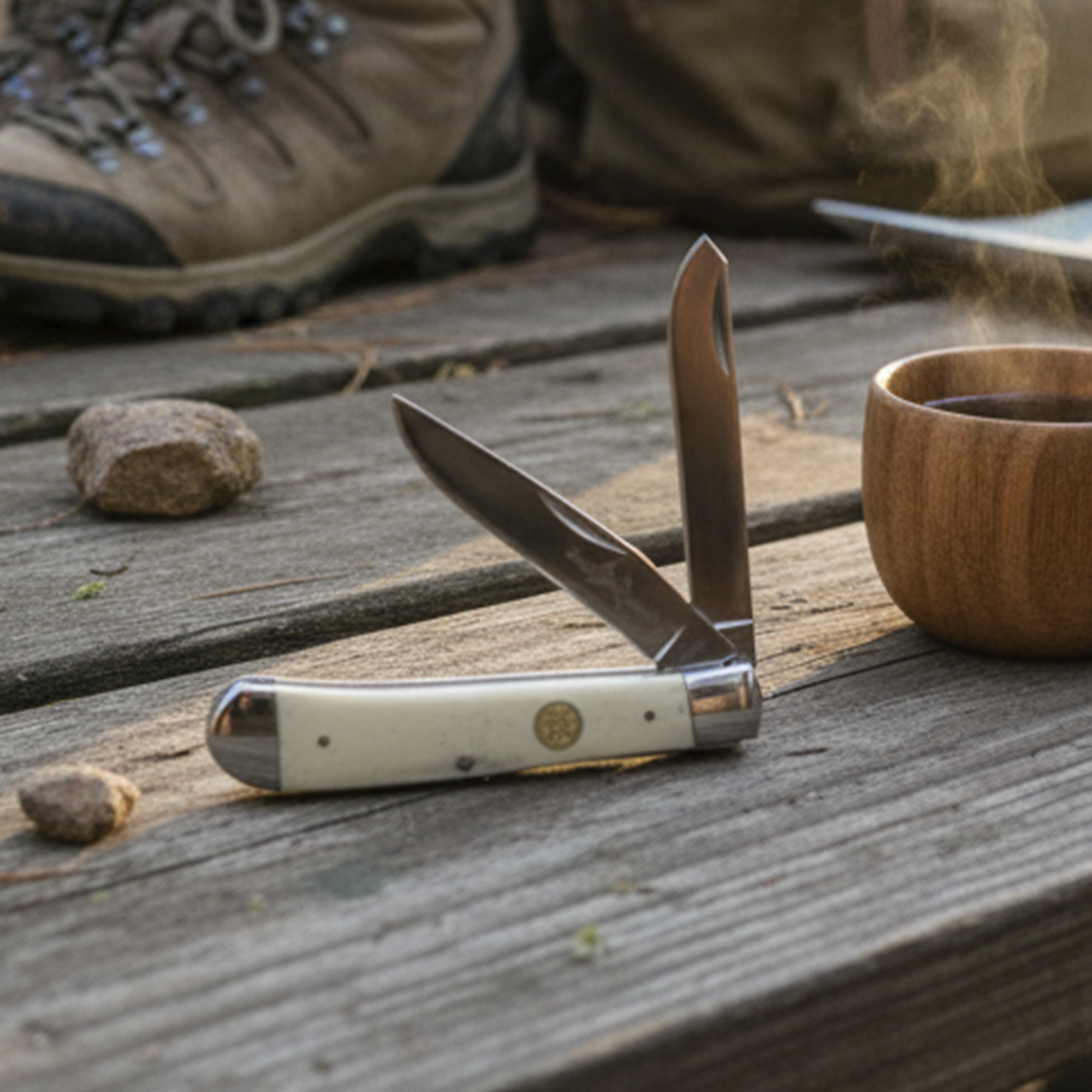 SZCO 4.25-Inch Heritage Artisan White Bone 2-Blade Trapper – Traditional Folding Pocket Knife – 440 Stainless Steel Blades with Stainless Steel Bolsters & Liners