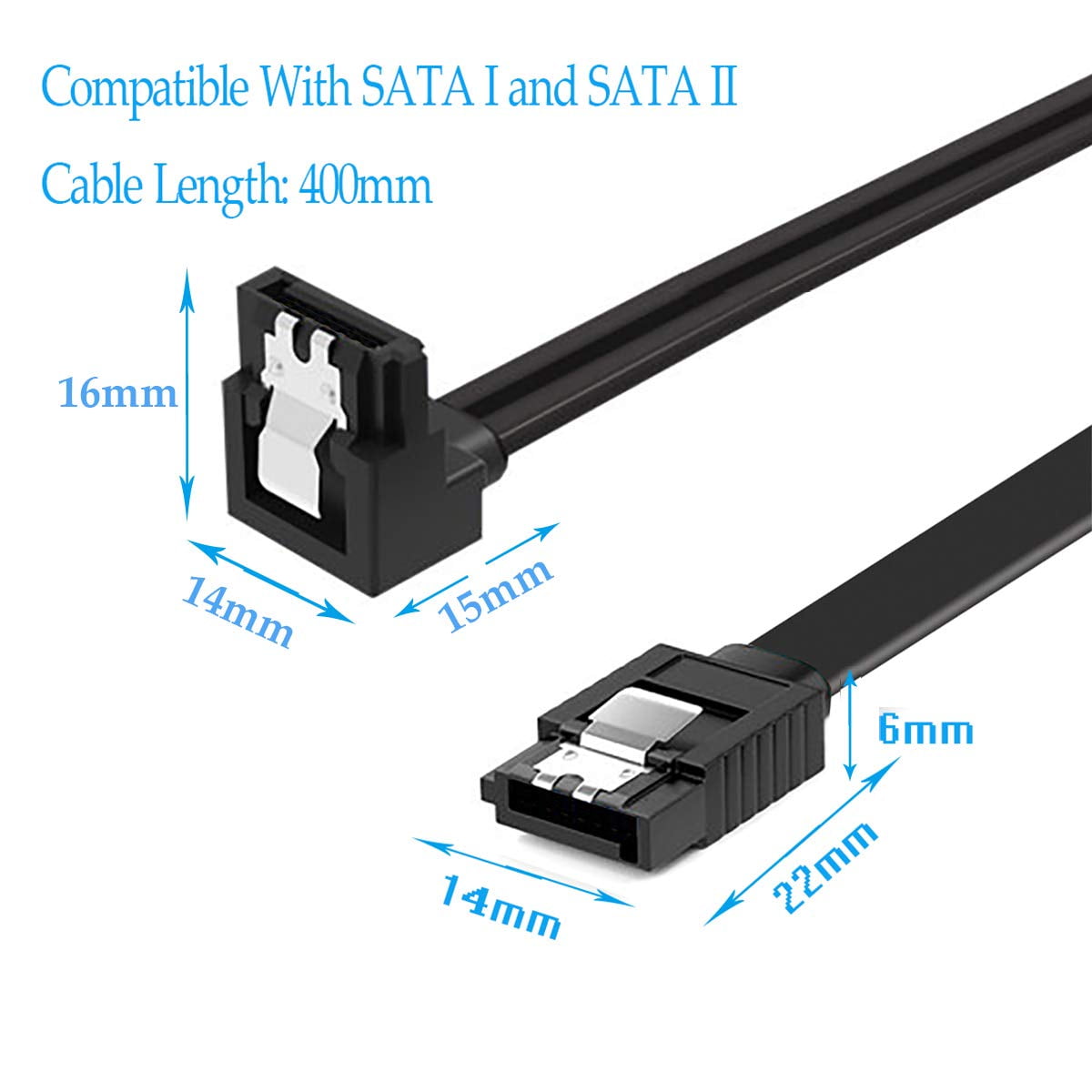 HRTGFD-12-Pack SATA III 6.0 Gbps Cables - 90 Degree Right Angle Black with Locking Latch, 16 Inch SATA Cable Pack for HDD, SSD, CD and DVD Drives