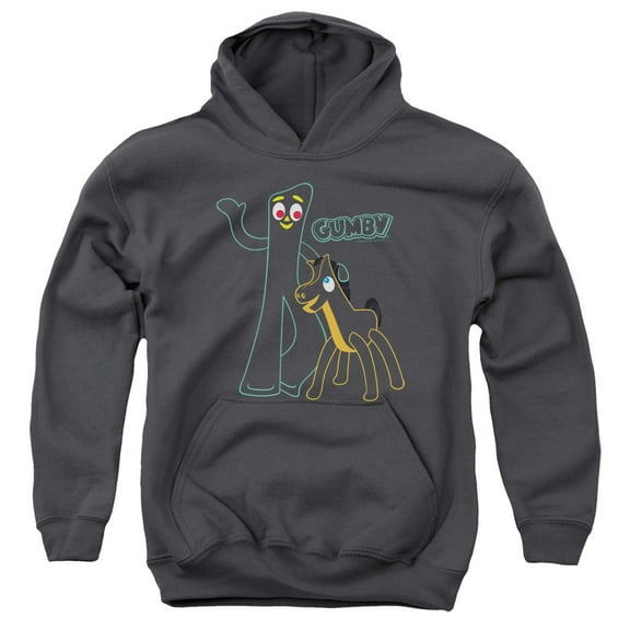 Gumby Outlines Youth Pullover Hoodie Sweatshirt Charcoal