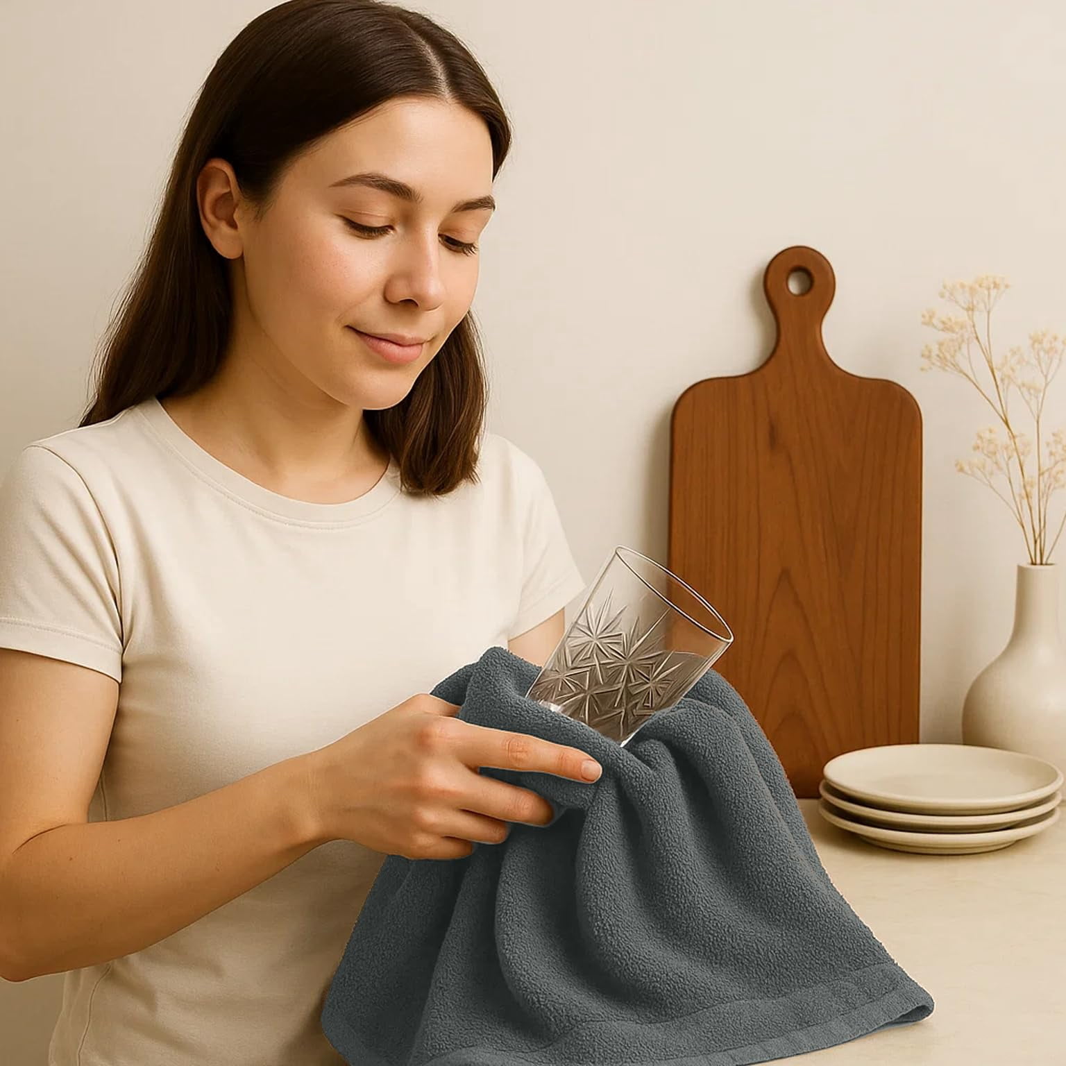 Dan River Bulk Cotton Bar Mop Kitchen Towels, Super Absorbent, Reusable Cleaning Cloths, Gray, 16x19 in (Pack of 12)