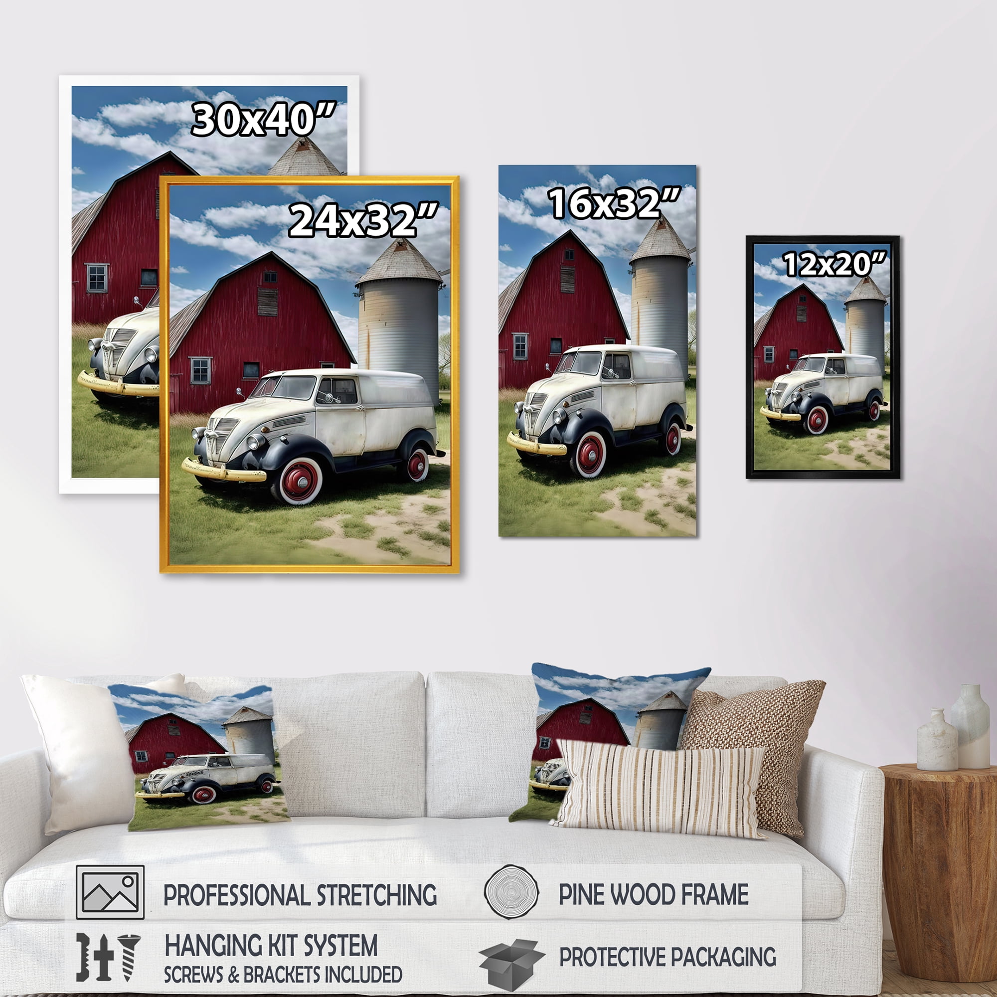 Designart Milk Truck At The Barn Canvas Wall Art