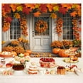 thumbnail image 4 of 5X3ft Fall White Wood Door Photography Backdrop Autumn Western Forest Window Rustic Yellow Pumpkin Harvest Hay Natural Scenery Maple Leaves Harvest Banner Decoration Studio Props Party Backdrop, 4 of 5