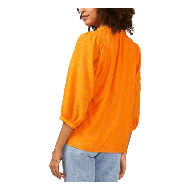 VINCE CAMUTO Womens Orange Textured Ruffled Tie Split Hem Lined