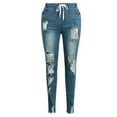thumbnail image 3 of Enwejyy Women Workwear Multi-Style Hole Solid Color High Waist Ripped Denim Pants, 3 of 4