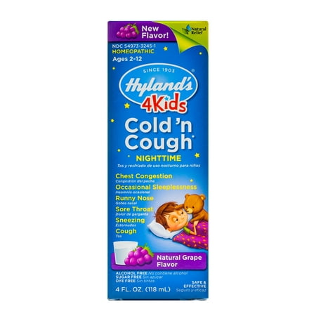 Hyland's 4 Kids Nighttime Cold'n Cough Relief Syrup-Grape, Natural Relief of Common Cold, 4
