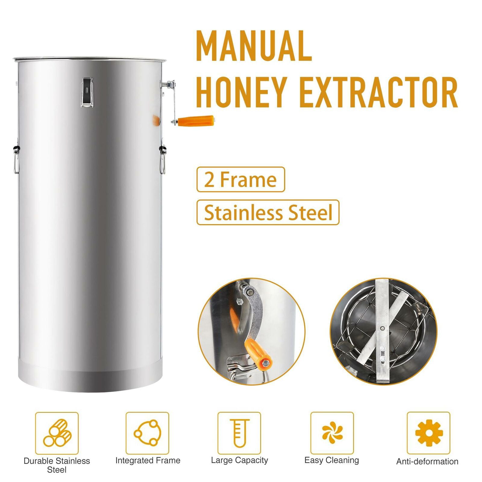 Details about   Manual Honey Extractor Beekeeping Equipment Hand Crank Drum Honeycomb 2-Frame SS 