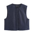 thumbnail image 2 of HH TRAF 2024 Chalecos estilo streetwear para mujer, azul marino, cuello redondo, sin mangas, de un solo pecho, chalecos de otoño, tops para mujer de moda, 2 of 5
