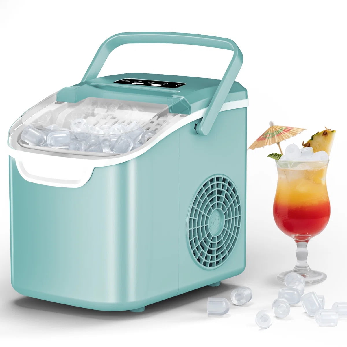 KNDKO Efficient Portable Countertop Ice Maker: Quick 8-Cube In 6 Mins, Up To 26Lb/Day, 2 Ice Sizes, Perfect For Home/Party/Travel Green