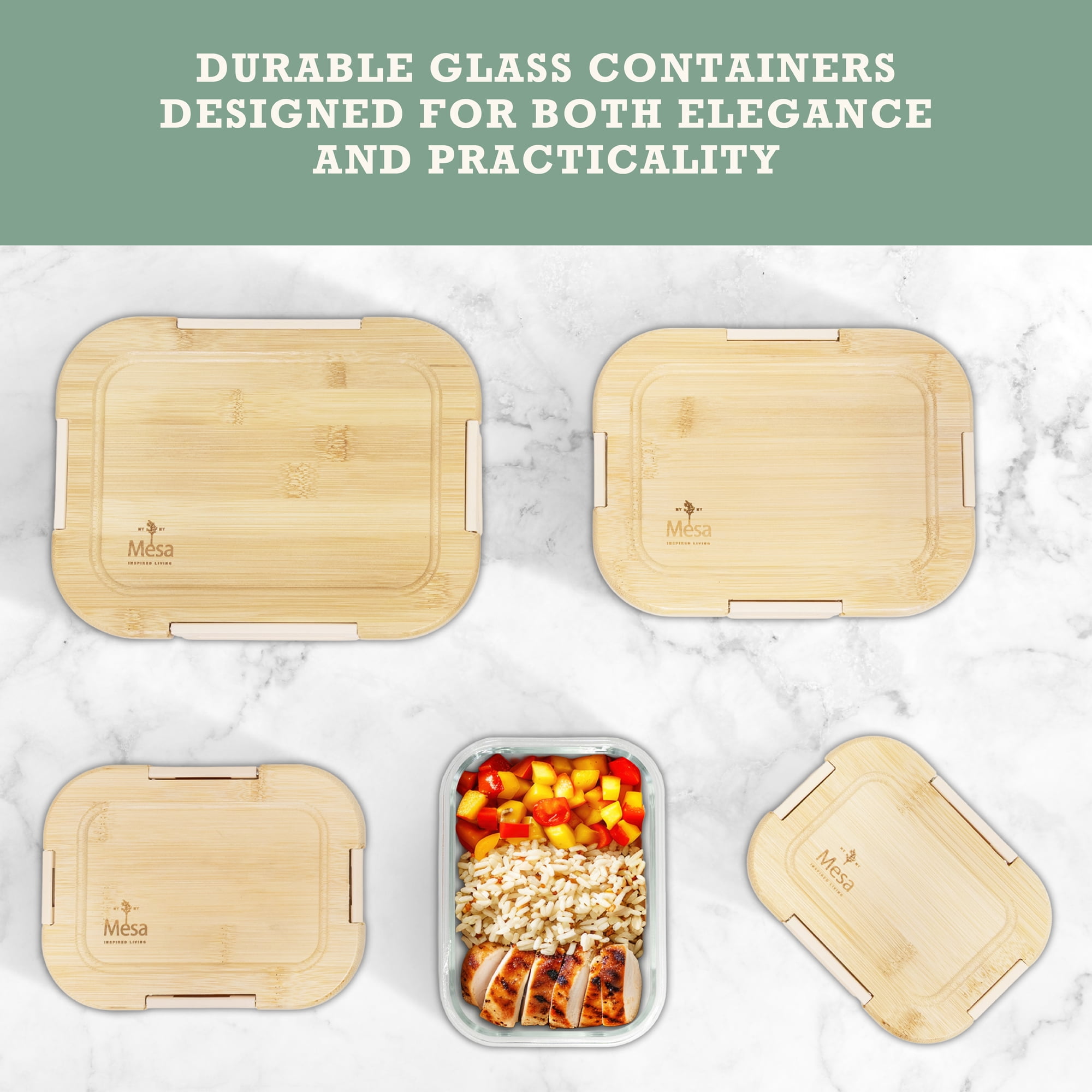 Mesa Living Glass Food Storage with Click Lock Wood Lids, 4pc Set